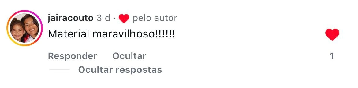 Comentário de Jaira elogiando o material