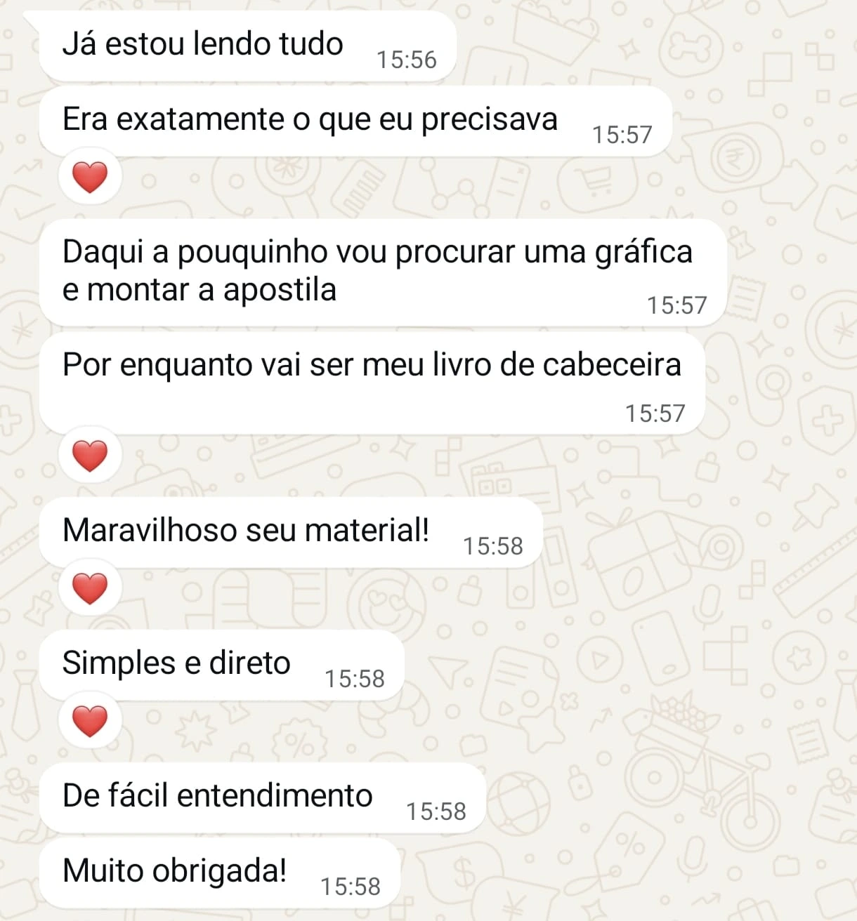 Print de conversa no WhatsApp com depoimento sobre o kit