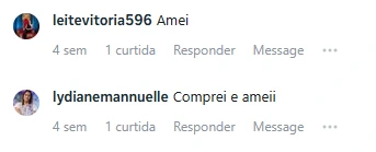 Comentário com depoimento sobre o kit